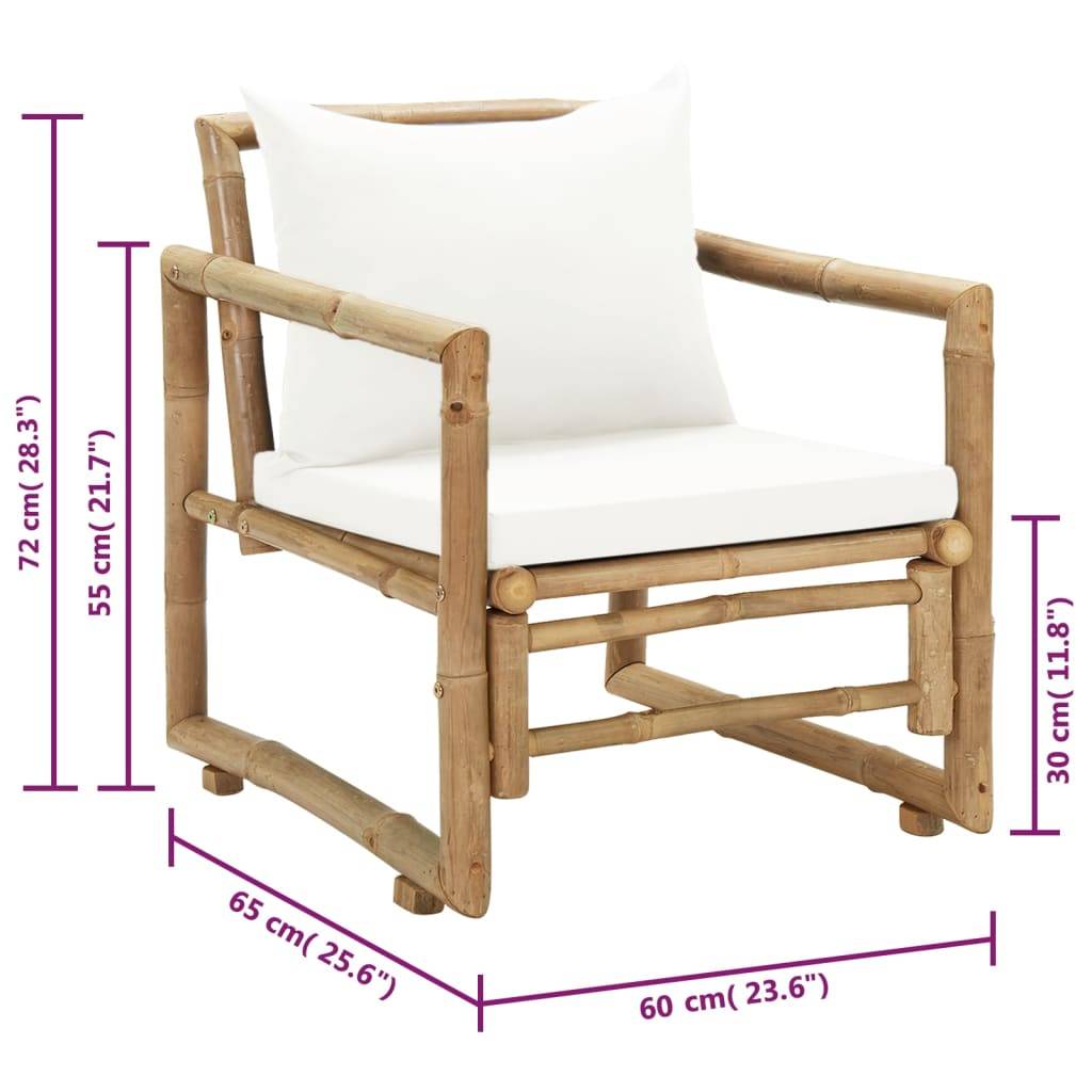 vidaXL Gartenstühle 2 Stk. mit Polstern und Kissen Bambus