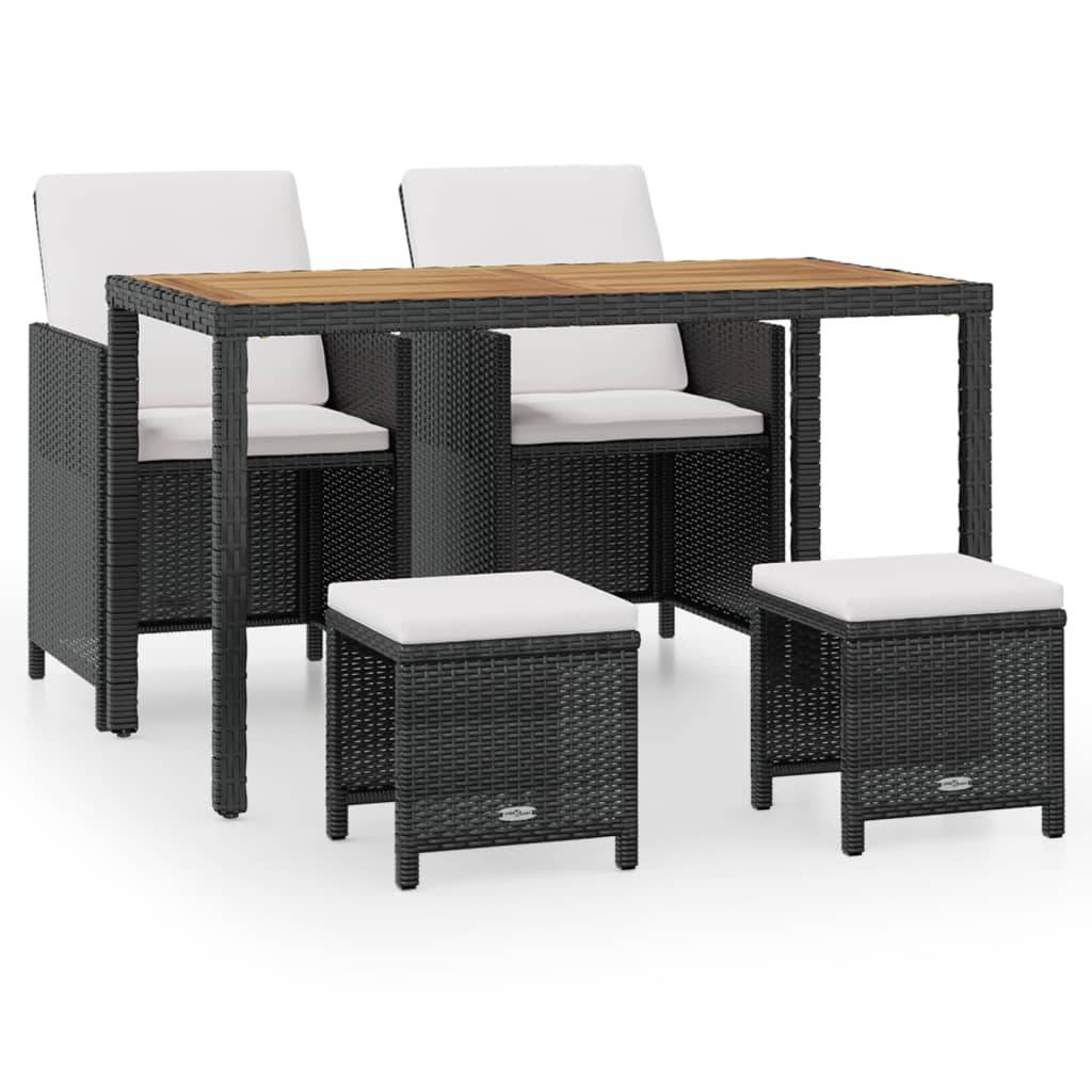 vidaXL 5-tlg. Garten-Essgruppe Poly Rattan Akazienholz Schwarz