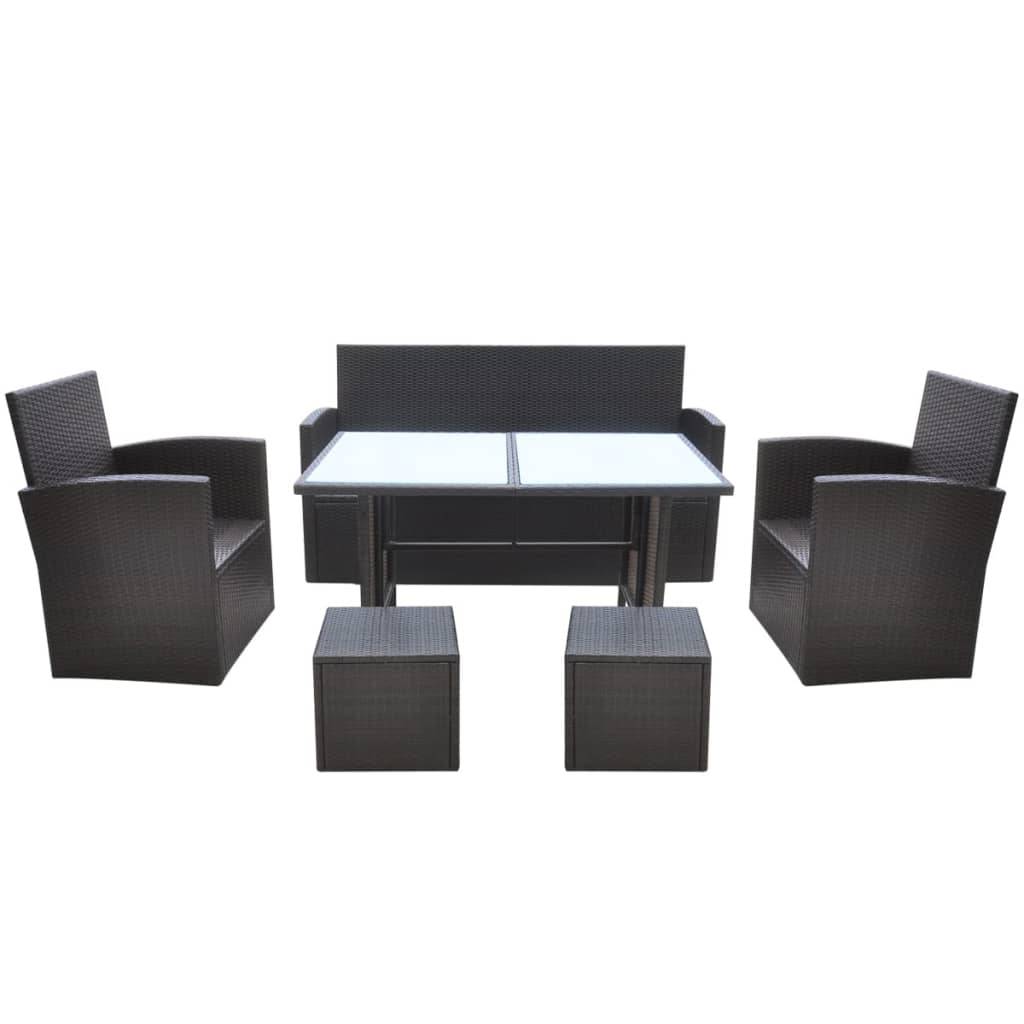 vidaXL 6-tlg. Garten-Essgruppe mit Kissen Poly Rattan Braun