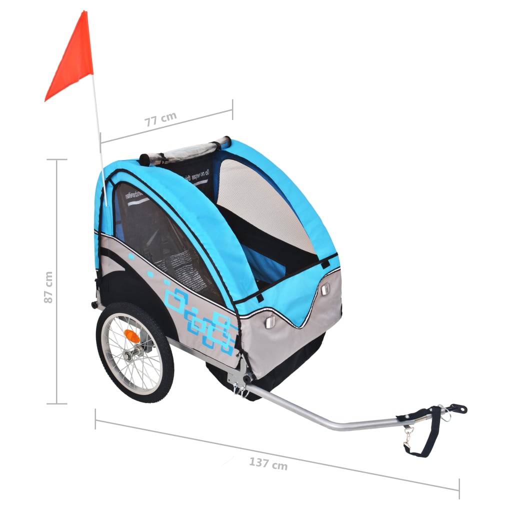 vidaXL Fahrradanhänger Grau und Blau 30 kg