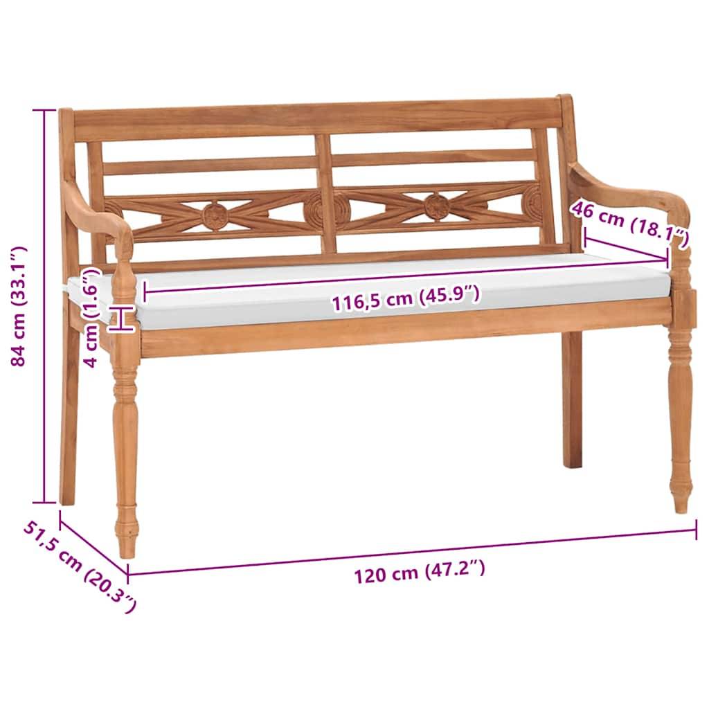 vidaXL Batavia Gartenbank mit Polstern 120 cm Teak