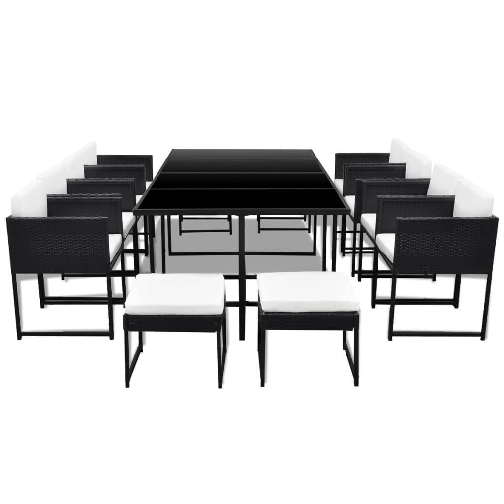 vidaXL 13-tlg. Garten-Essgruppe mit Auflagen Poly Rattan Schwarz