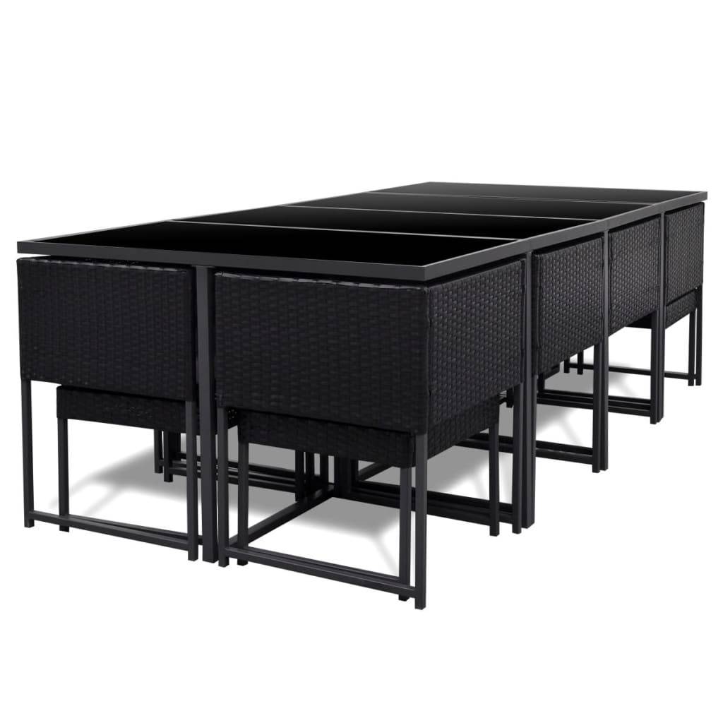 vidaXL 13-tlg. Garten-Essgruppe mit Auflagen Poly Rattan Schwarz
