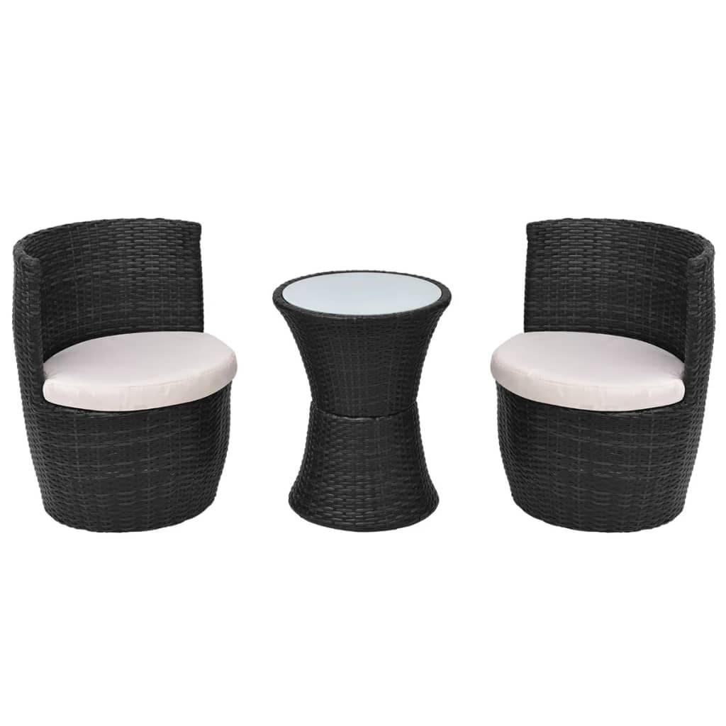 vidaXL 3-tlg. Bistro-Set mit Auflagen Poly Rattan Schwarz