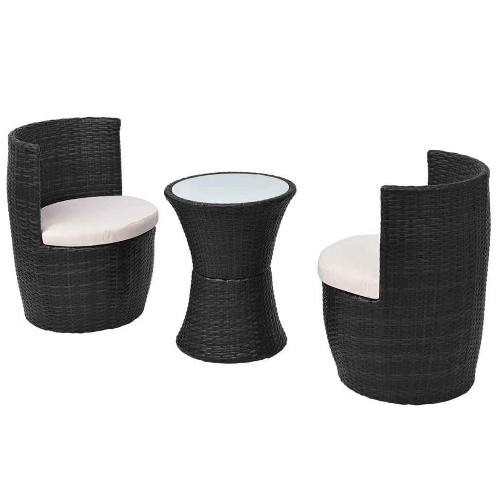 vidaXL 3-tlg. Bistro-Set mit Auflagen Poly Rattan Schwarz