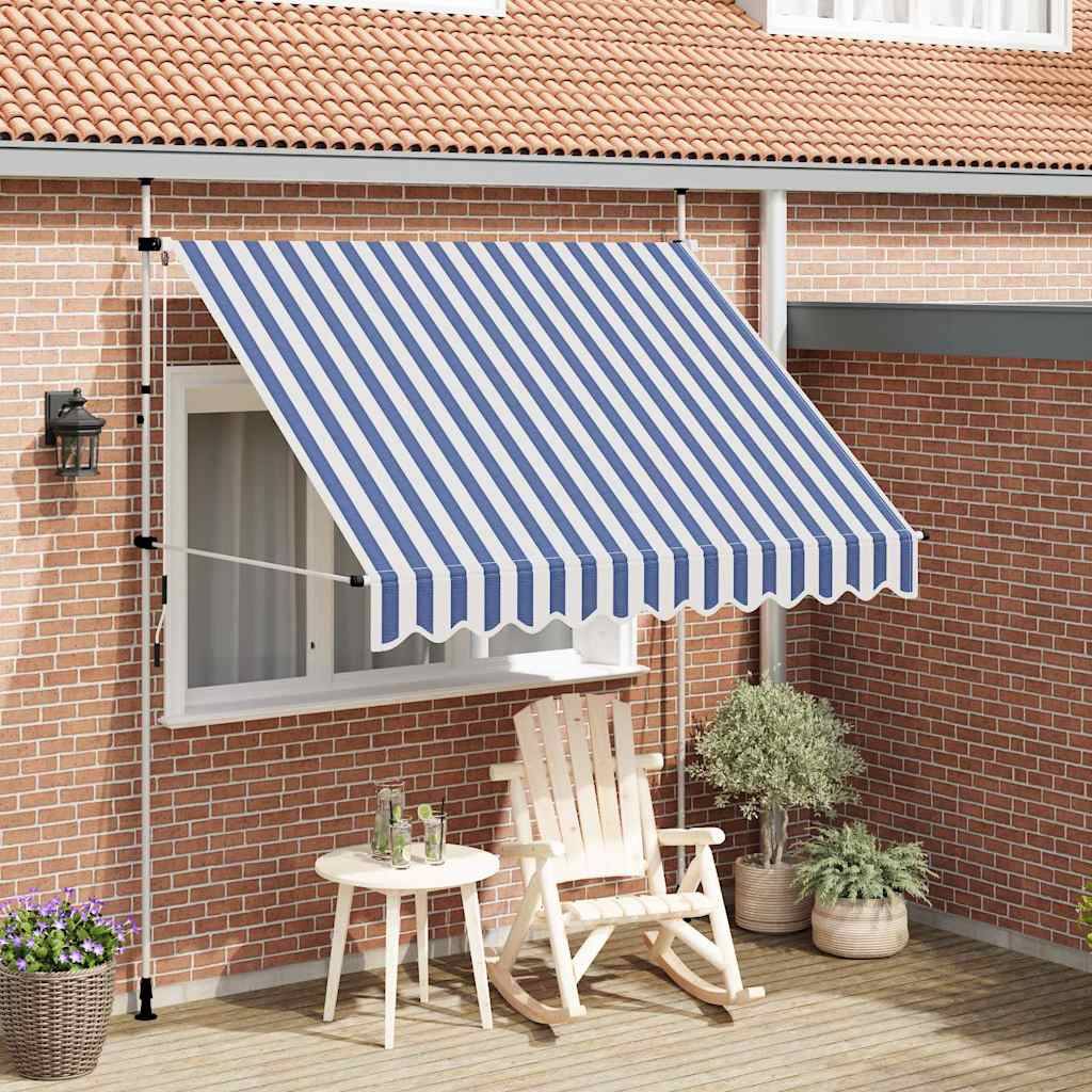 vidaXL Einziehbare Markise Handbetrieben 250 cm Blau/Weiß Gestreift