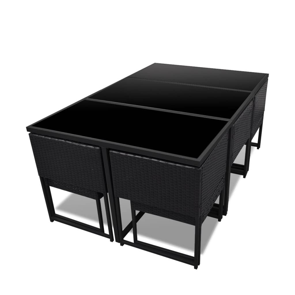 vidaXL 11-tlg. Garten-Essgruppe mit Auflagen Poly Rattan Schwarz