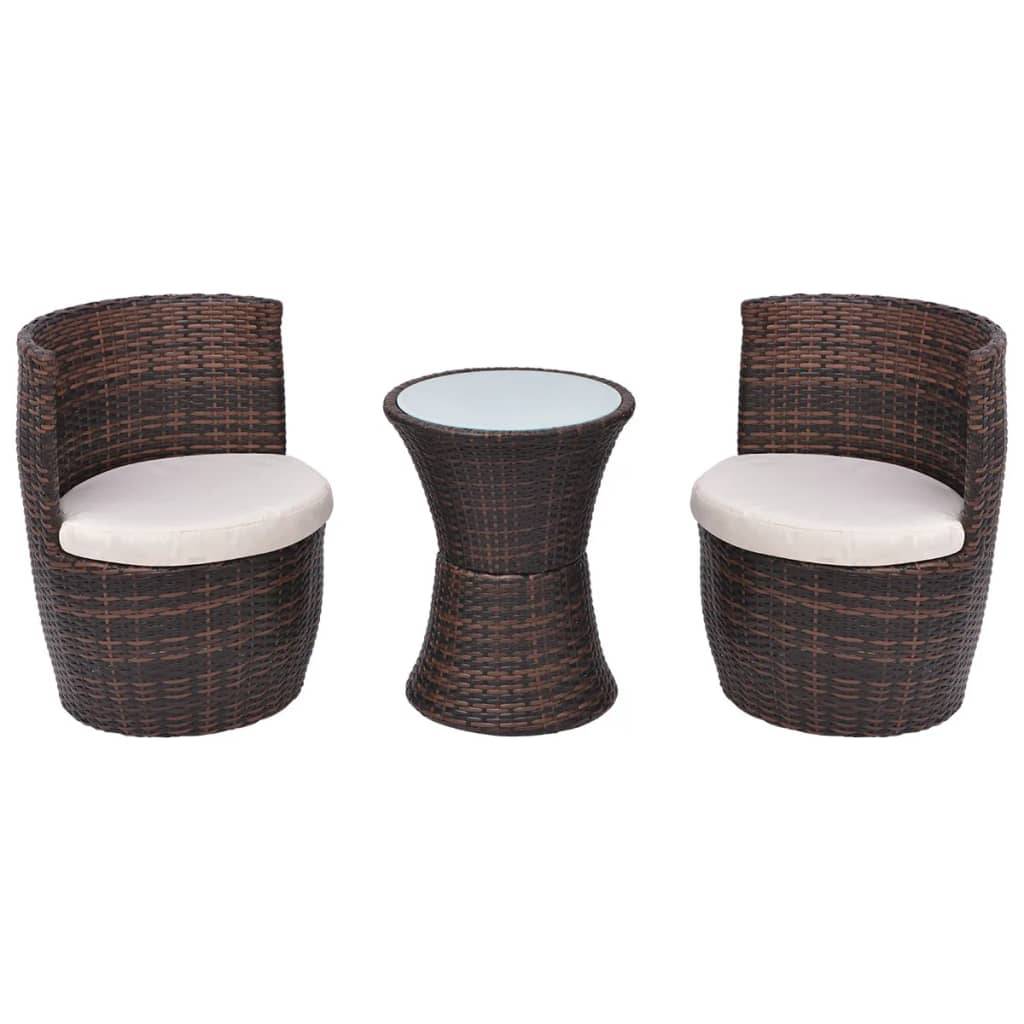 vidaXL 3-tlg. Bistro-Set mit Auflagen Poly Rattan Braun