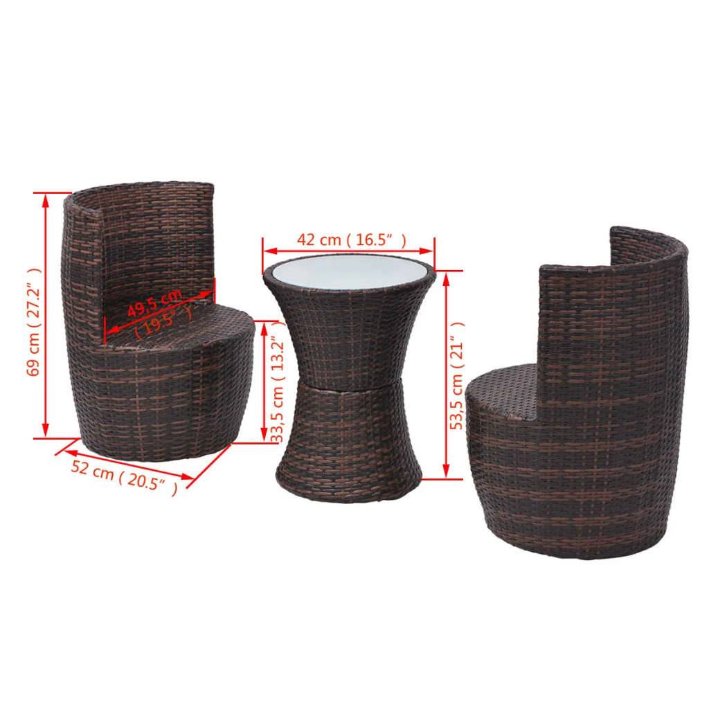 vidaXL 3-tlg. Bistro-Set mit Auflagen Poly Rattan Braun