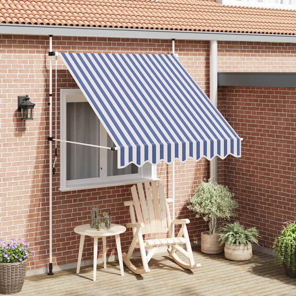 vidaXL Einziehbare Markise Handbetrieben 200 cm Blau/Weiß Gestreift