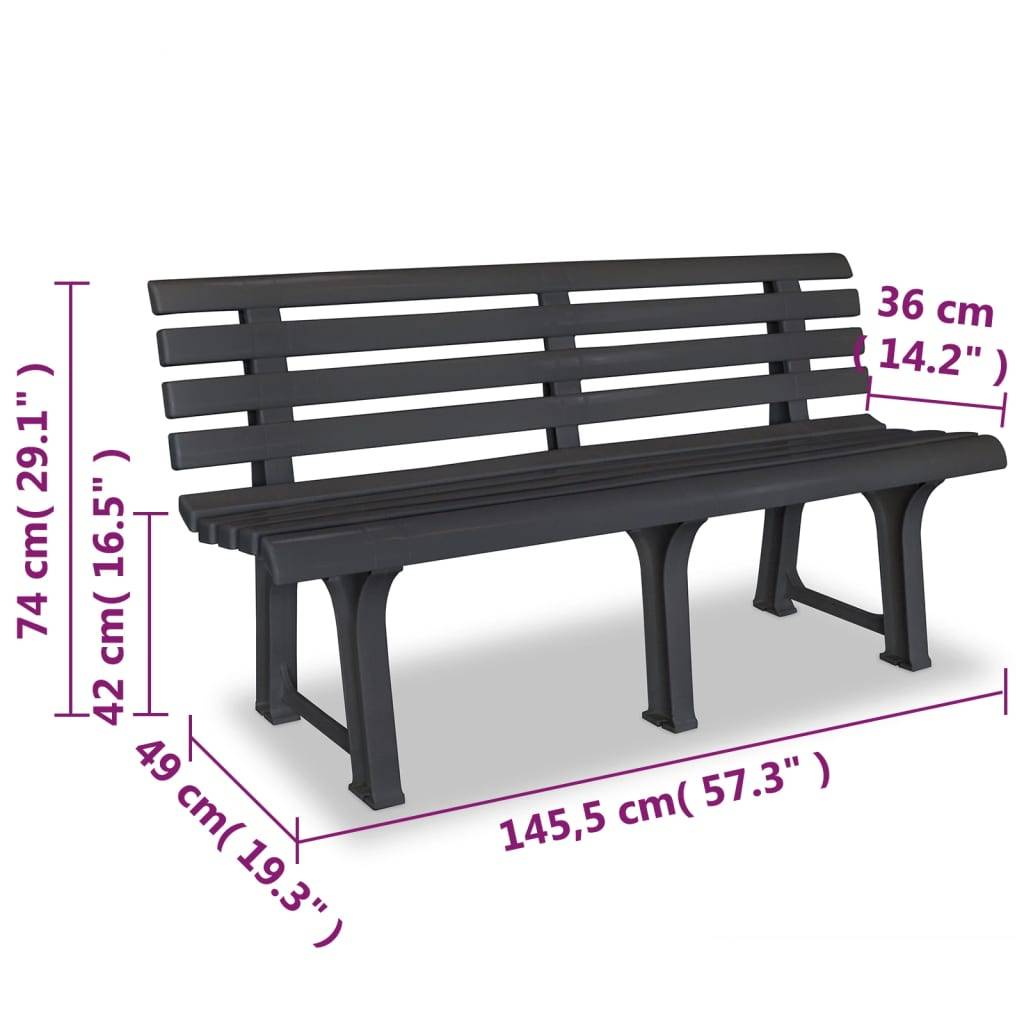 vidaXL Gartenbank 145,5 cm Kunststoff Anthrazit