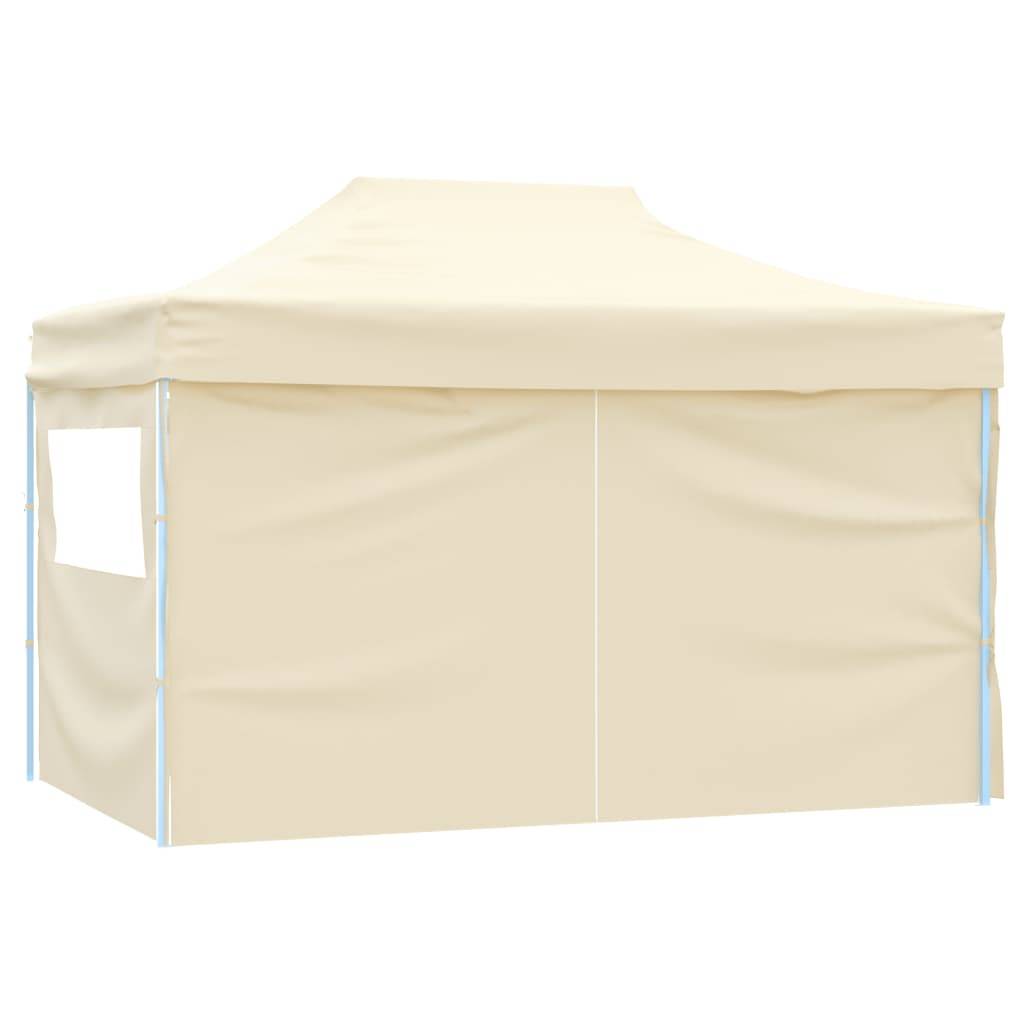 vidaXL Faltzelt Pop-Up mit 4 Seitenteilen 3 x 4,5 m Cremeweiß