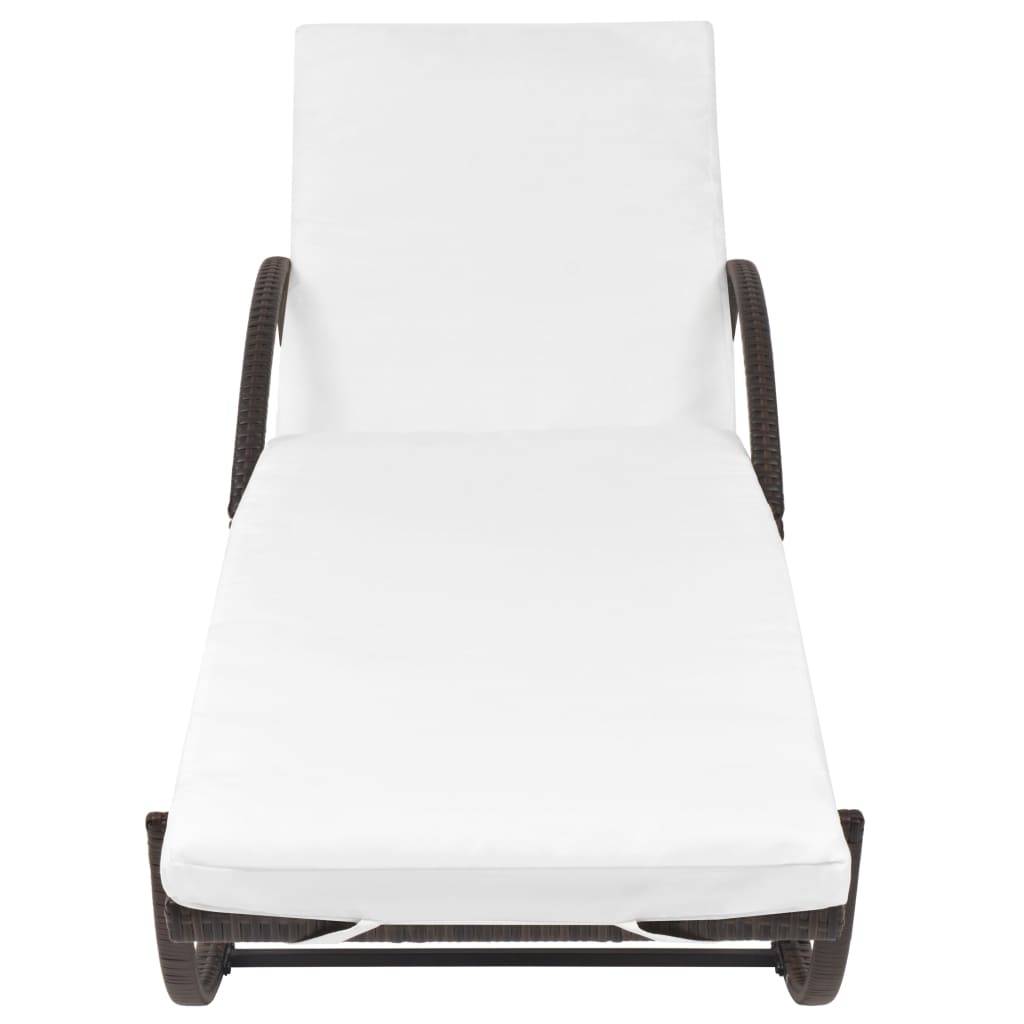 vidaXL Sonnenliege mit Auflage & Tisch Poly Rattan Braun
