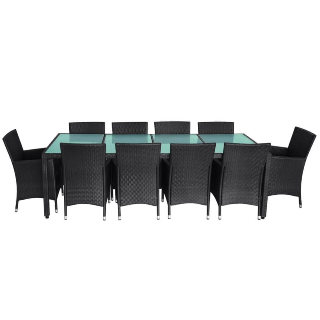 vidaXL 11-tlg. Garten-Essgruppe mit Auflagen Poly Rattan Schwarz