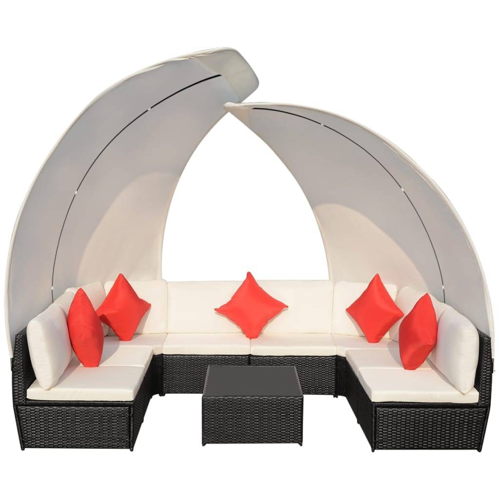vidaXL 9-tlg. Garten-Lounge-Set mit Sonnendächern Poly Rattan Schwarz