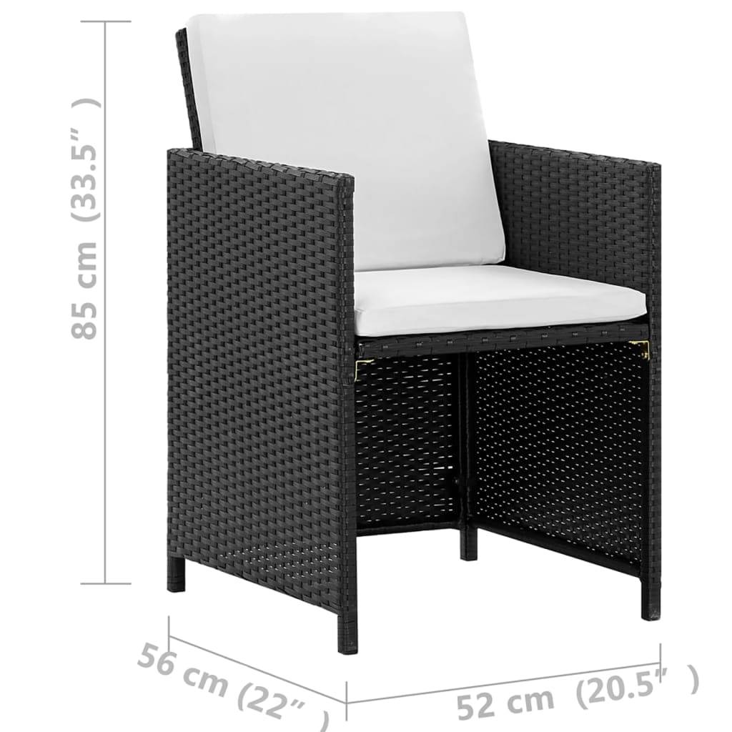 vidaXL 13-tlg. Garten-Essgruppe mit Auflagen Poly Rattan Schwarz