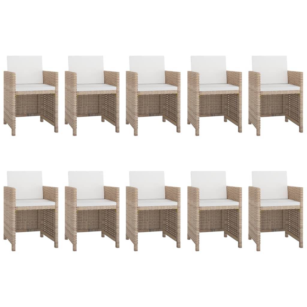 vidaXL 11-tlg. Garten-Essgruppe mit Auflagen Poly Rattan Beige