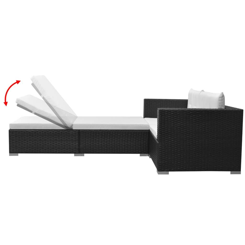 vidaXL 3-tlg. Garten-Lounge-Set mit Auflagen Poly Rattan Schwarz