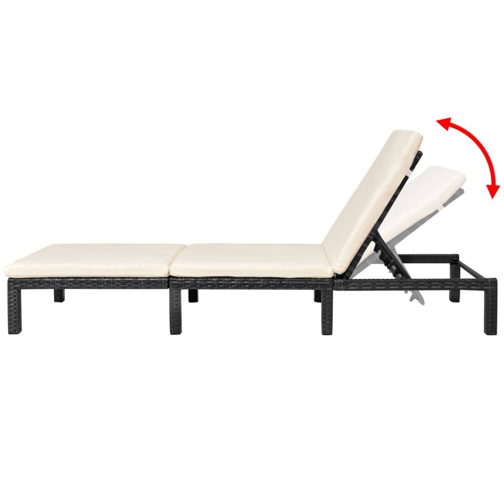 vidaXL Sonnenliege mit Auflage Poly Rattan Schwarz