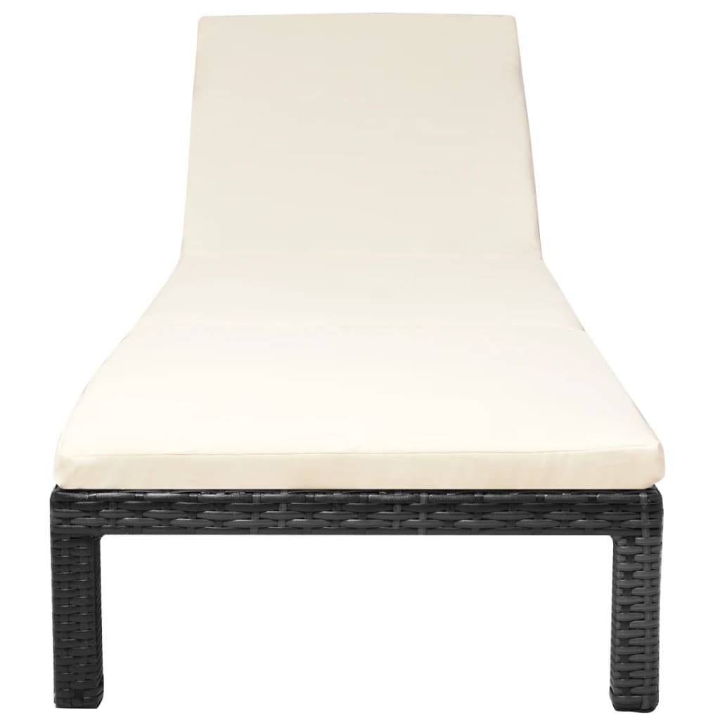 vidaXL Sonnenliege mit Auflage Poly Rattan Schwarz