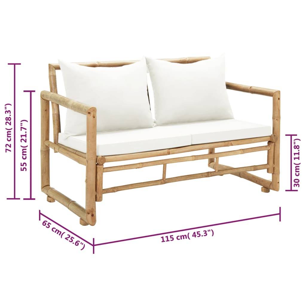 vidaXL 2-Sitzer Gartensofa mit Polstern Bambus