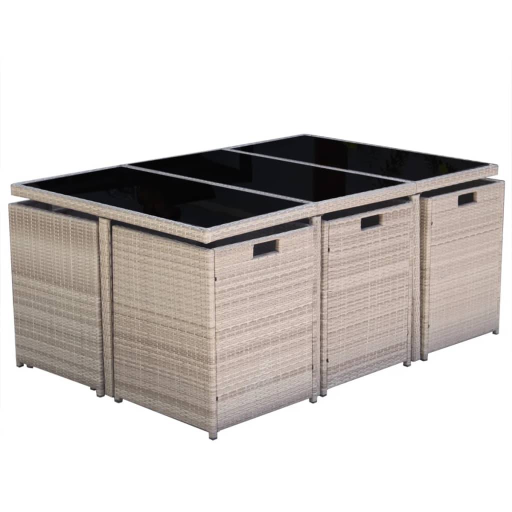 vidaXL 11-tlg. Garten-Essgruppe mit Auflagen Poly Rattan Beige