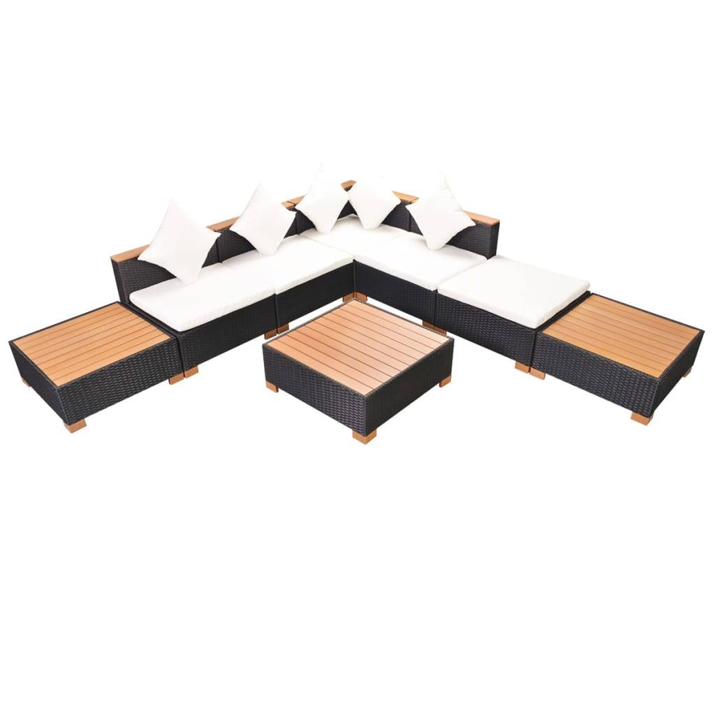 vidaXL 8-tlg. Garten-Lounge-Set mit Auflagen Poly Rattan Schwarz