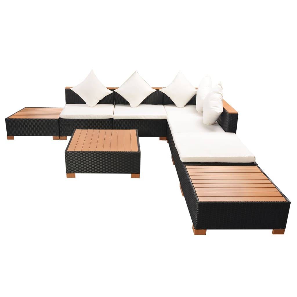 vidaXL 8-tlg. Garten-Lounge-Set mit Auflagen Poly Rattan Schwarz