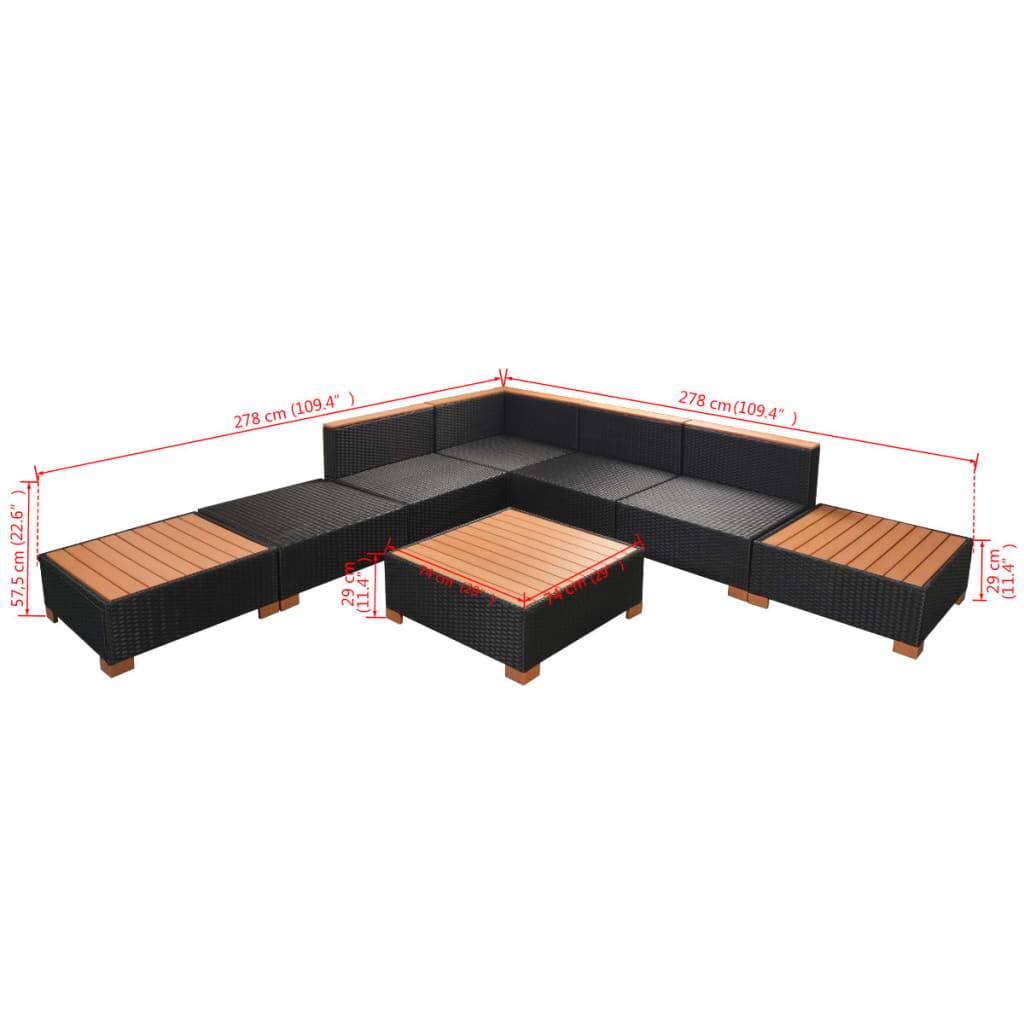 vidaXL 8-tlg. Garten-Lounge-Set mit Auflagen Poly Rattan Schwarz