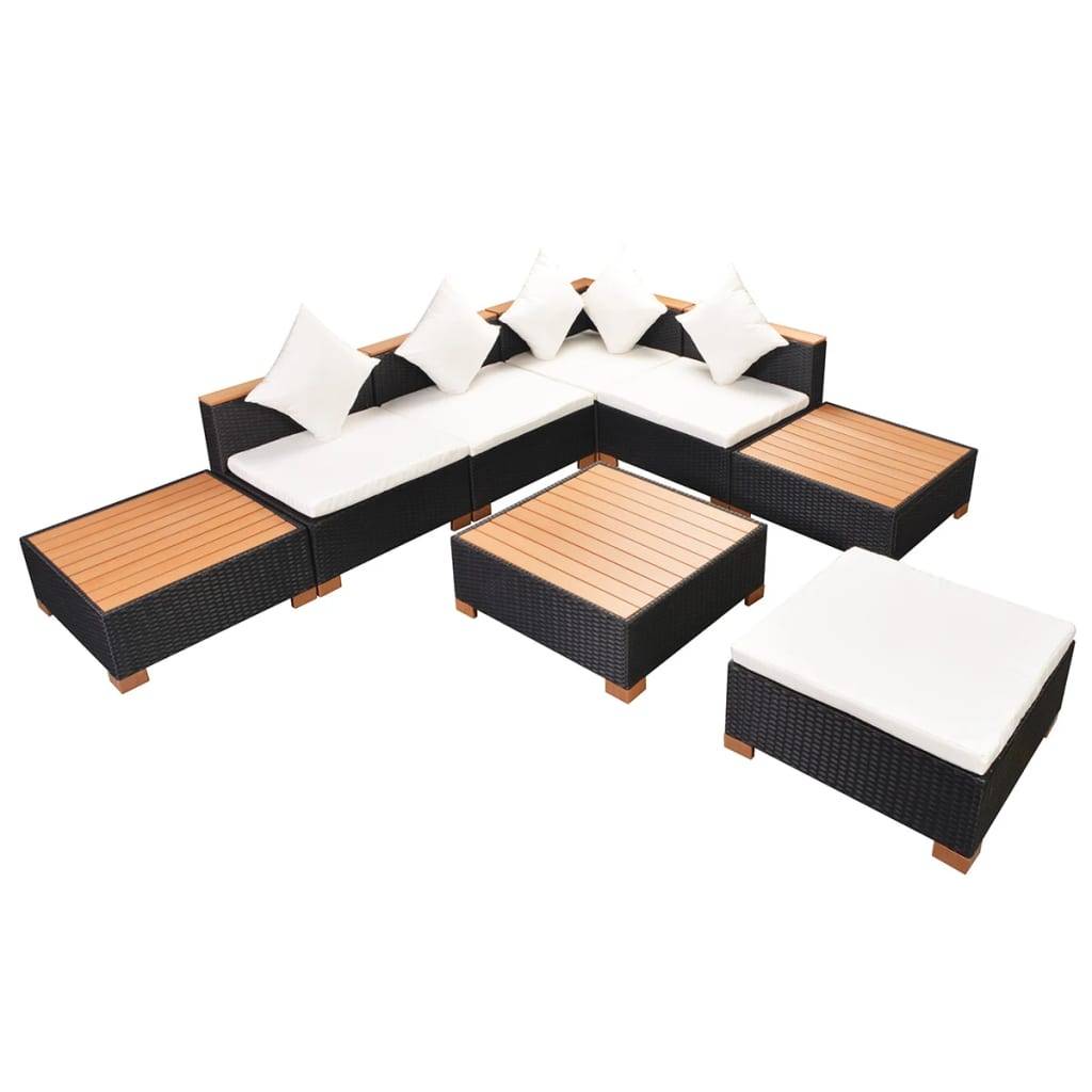 vidaXL 8-tlg. Garten-Lounge-Set mit Auflagen Poly Rattan Schwarz