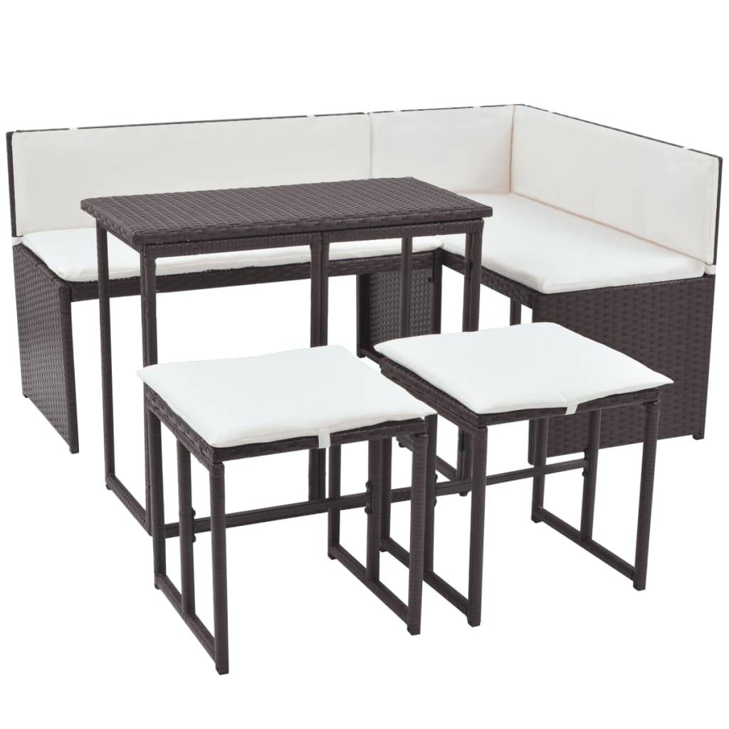 vidaXL 5-tlg. Garten-Essgruppe Stahl Poly Rattan Braun