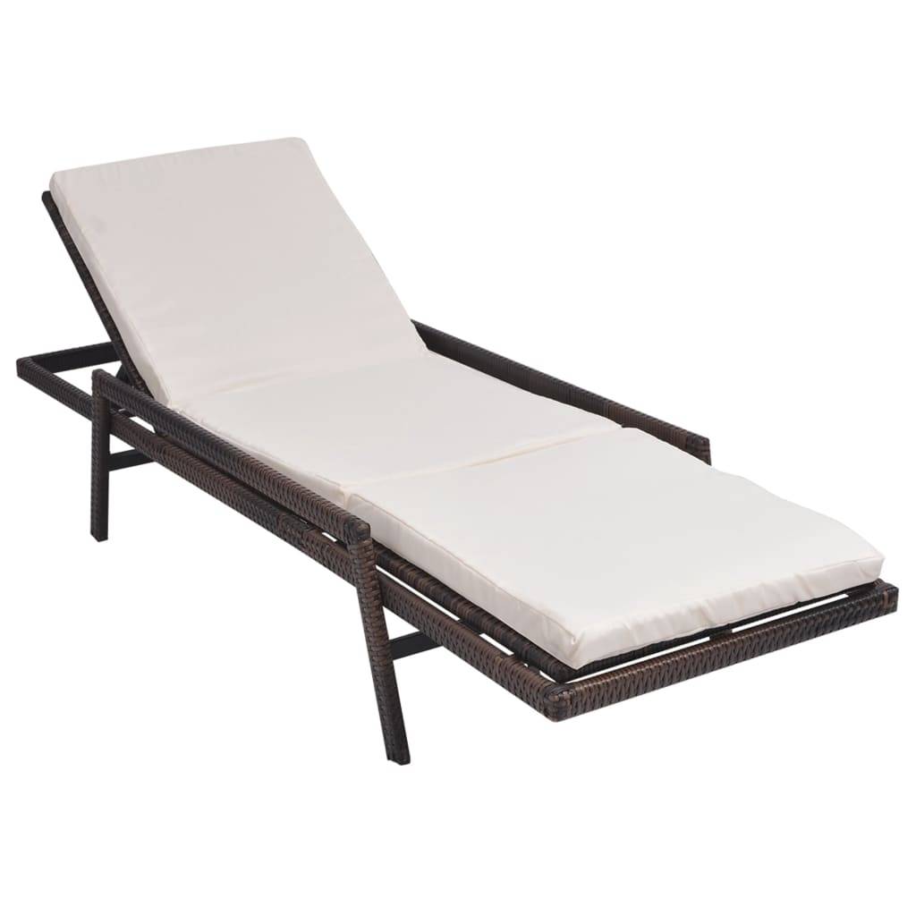 vidaXL Sonnenliege mit Auflage Poly Rattan Braun