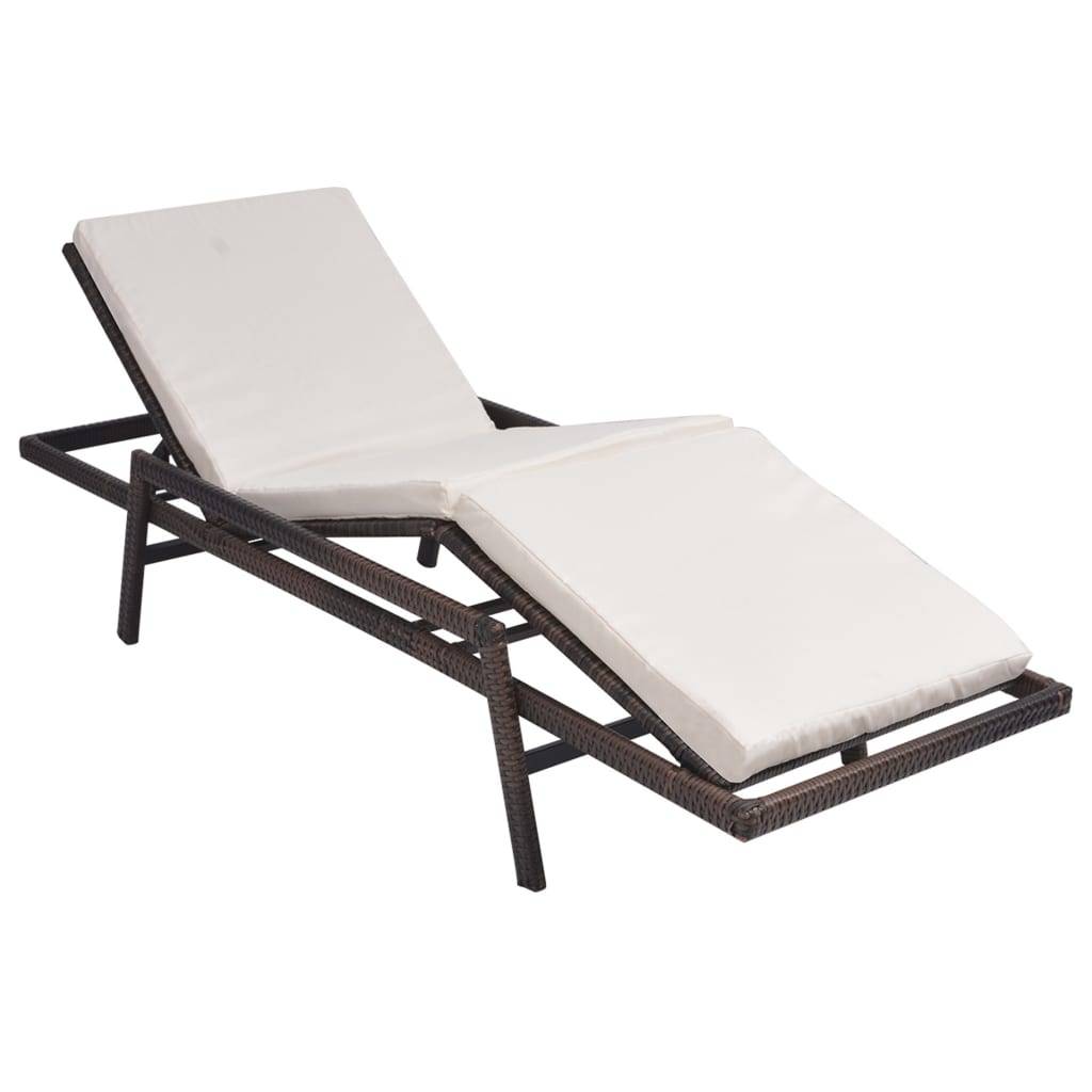 vidaXL Sonnenliege mit Auflage Poly Rattan Braun