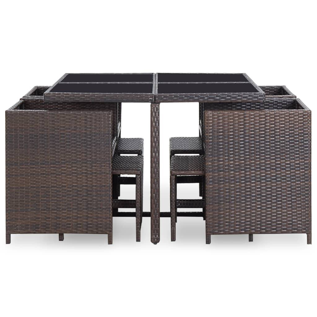 vidaXL 9-tlg. Garten-Essgruppe mit Auflagen Poly Rattan Braun