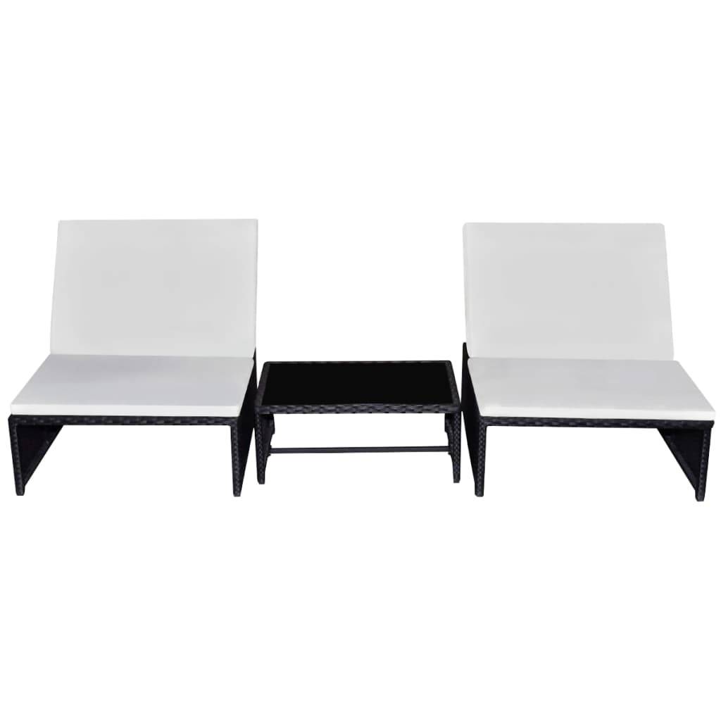 vidaXL Outdoor-Lehnstühle 2 Stk. mit Tisch Schwarz Poly-Rattan