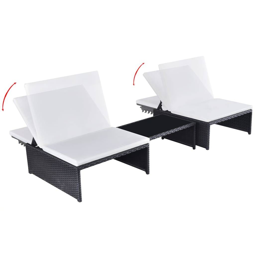 vidaXL Outdoor-Lehnstühle 2 Stk. mit Tisch Schwarz Poly-Rattan