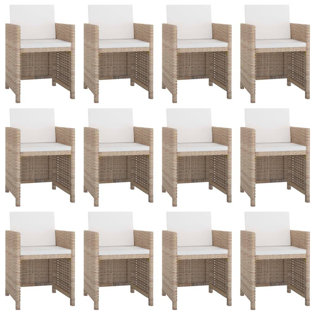 vidaXL 13-tlg. Garten-Essgruppe mit Auflagen Poly Rattan Beige