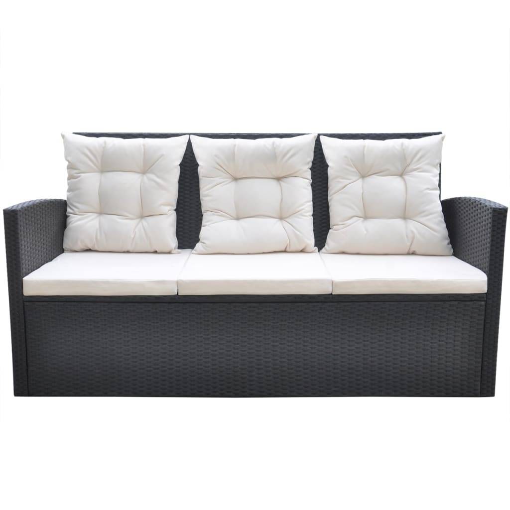 vidaXL 6-tlg. Garten-Essgruppe mit Kissen Poly Rattan Schwarz