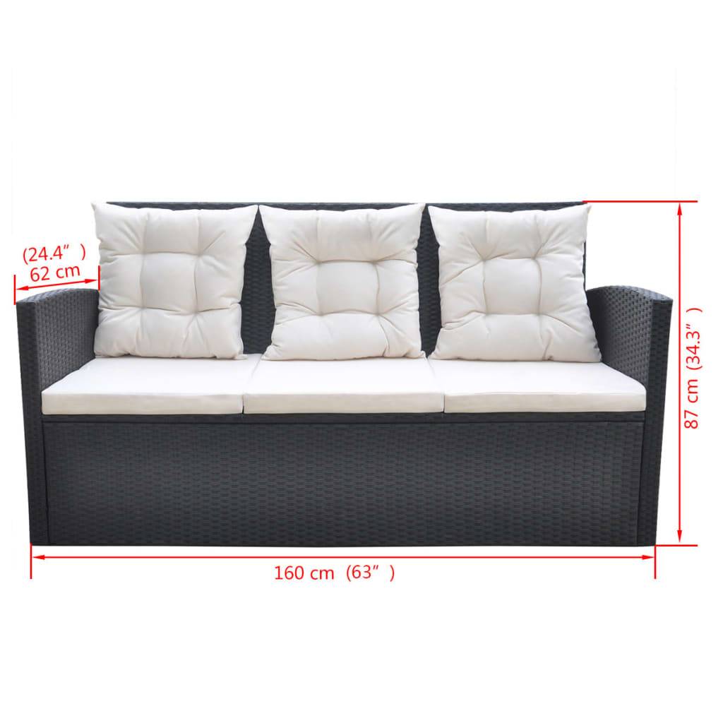 vidaXL 6-tlg. Garten-Essgruppe mit Kissen Poly Rattan Schwarz
