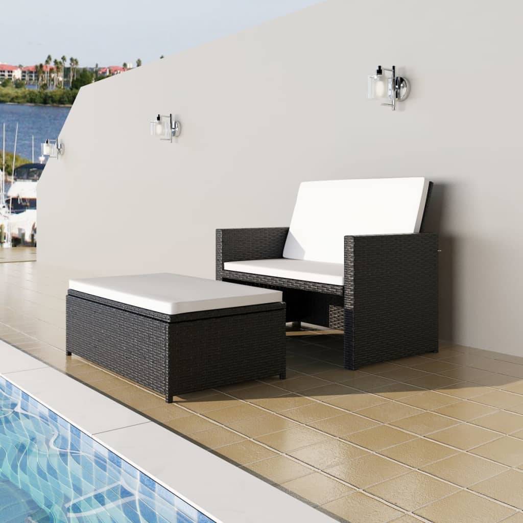 vidaXL 2-tlg. Garten-Lounge-Set mit Auflagen Poly Rattan Schwarz