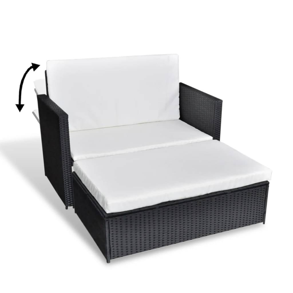vidaXL 2-tlg. Garten-Lounge-Set mit Auflagen Poly Rattan Schwarz