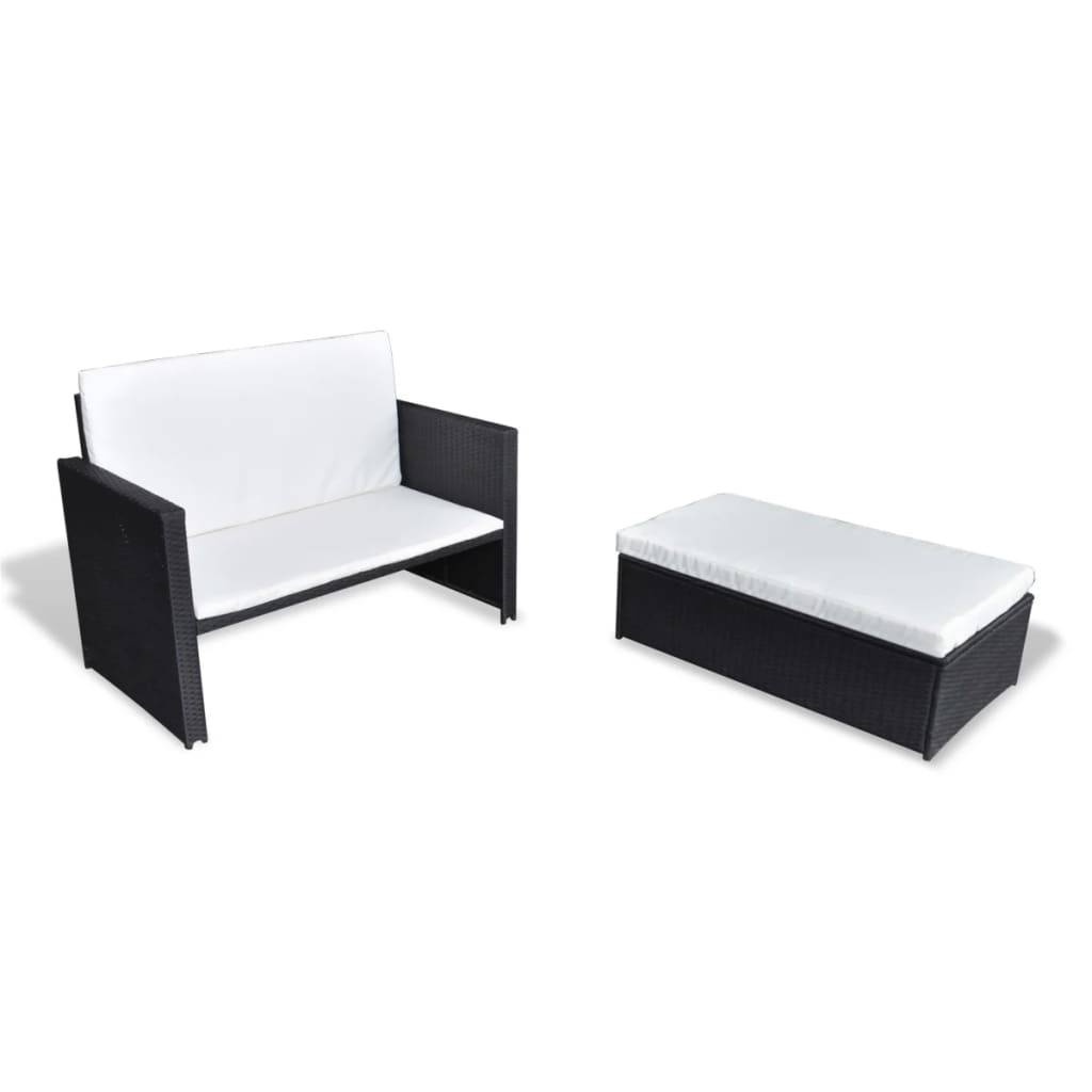 vidaXL 2-tlg. Garten-Lounge-Set mit Auflagen Poly Rattan Schwarz