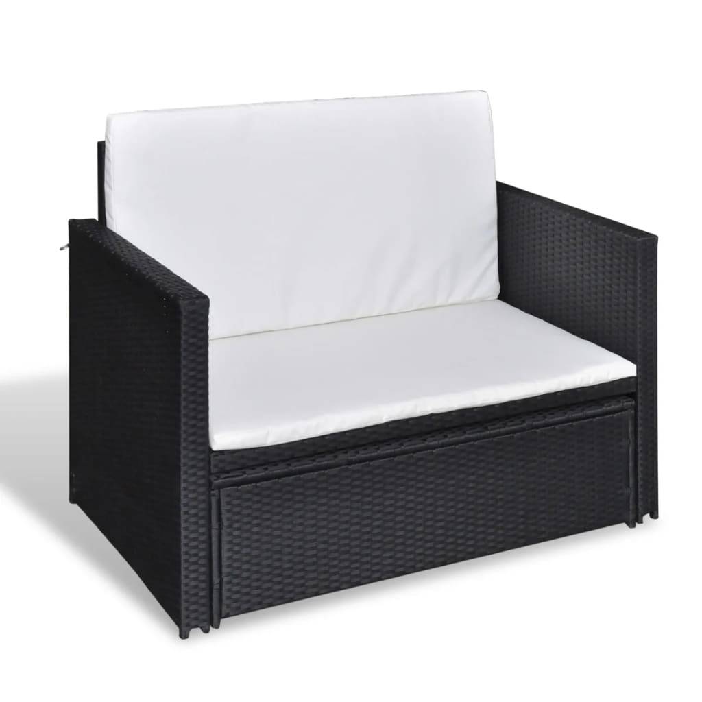 vidaXL 2-tlg. Garten-Lounge-Set mit Auflagen Poly Rattan Schwarz