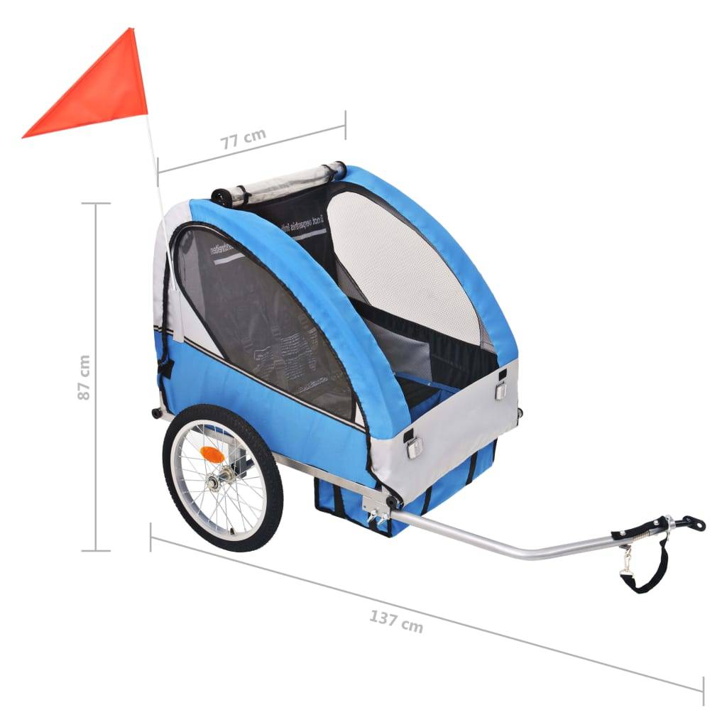 vidaXL Fahrradanhänger Grau und Blau 30 kg
