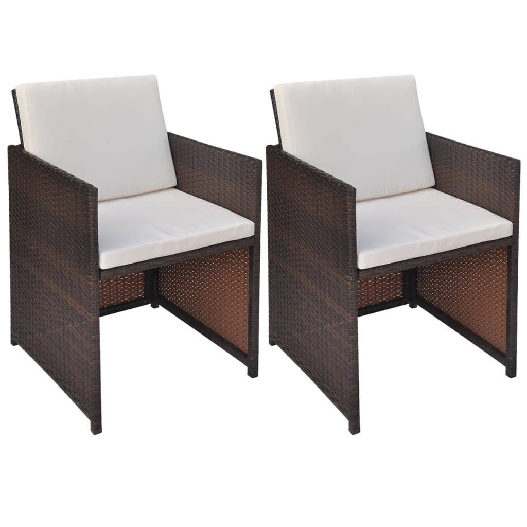 vidaXL Gartenstühle 2 Stk. mit Polstern und Kissen Poly Rattan Braun