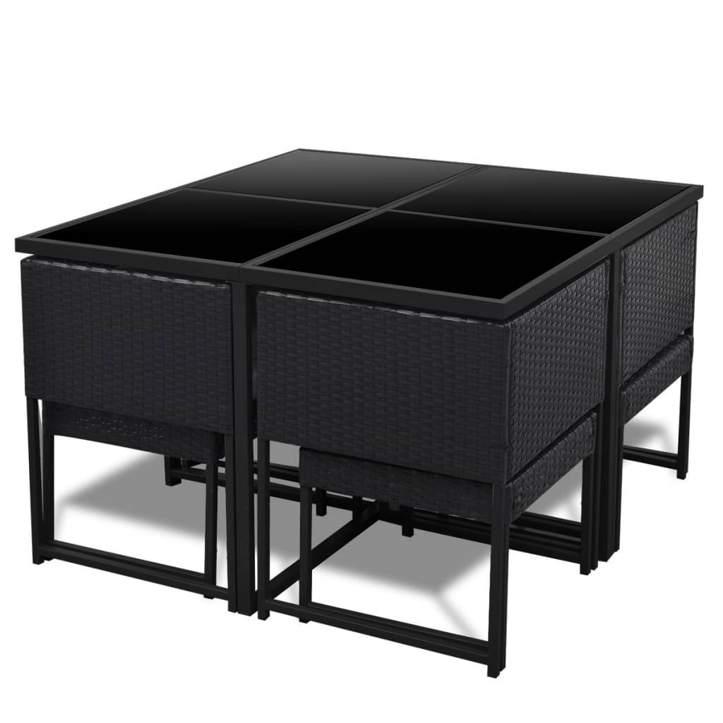 vidaXL 9-tlg. Garten-Essgruppe mit Auflagen Poly Rattan Schwarz