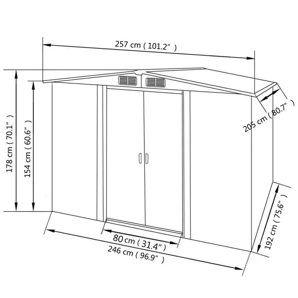 vidaXL Gartenschuppen Grau Metall 257 x 205 x 178 cm