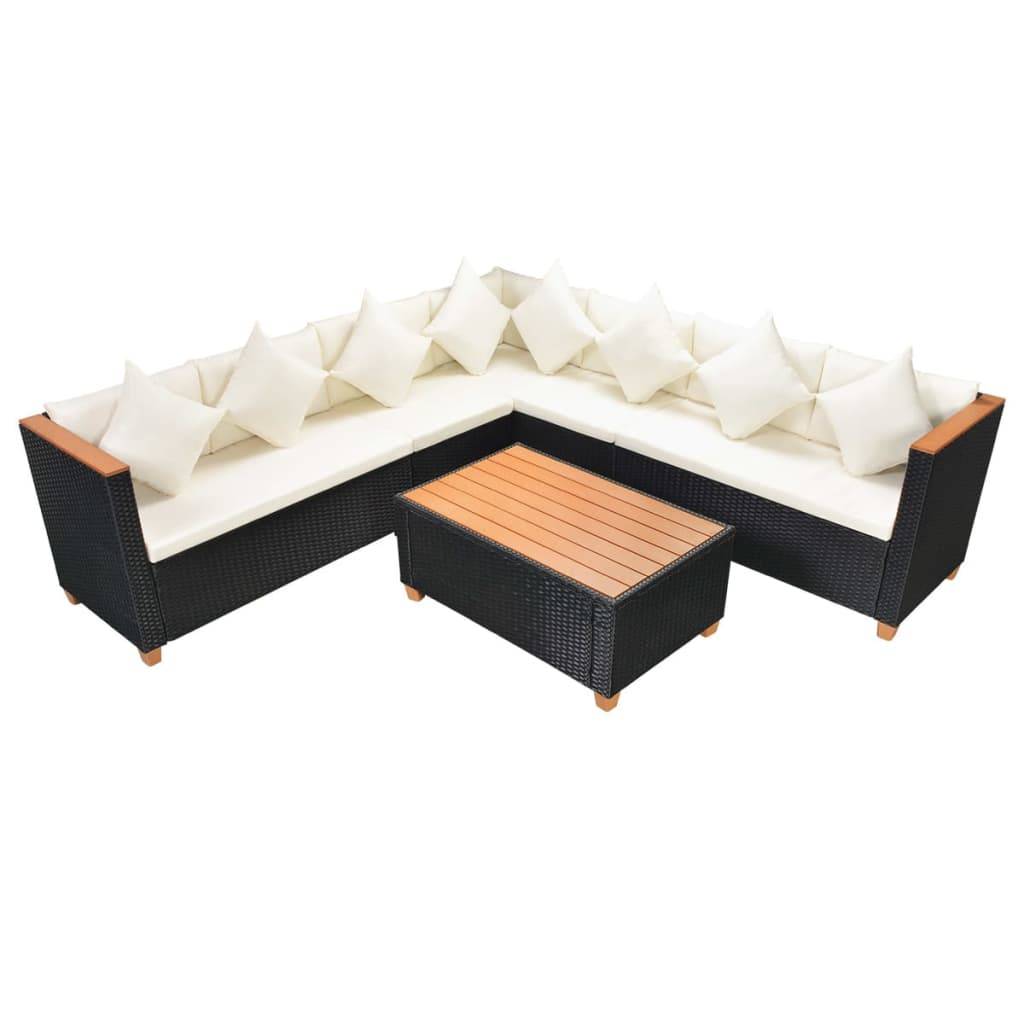 vidaXL 5-tlg. Garten-Lounge-Set mit Auflagen Poly Rattan Schwarz