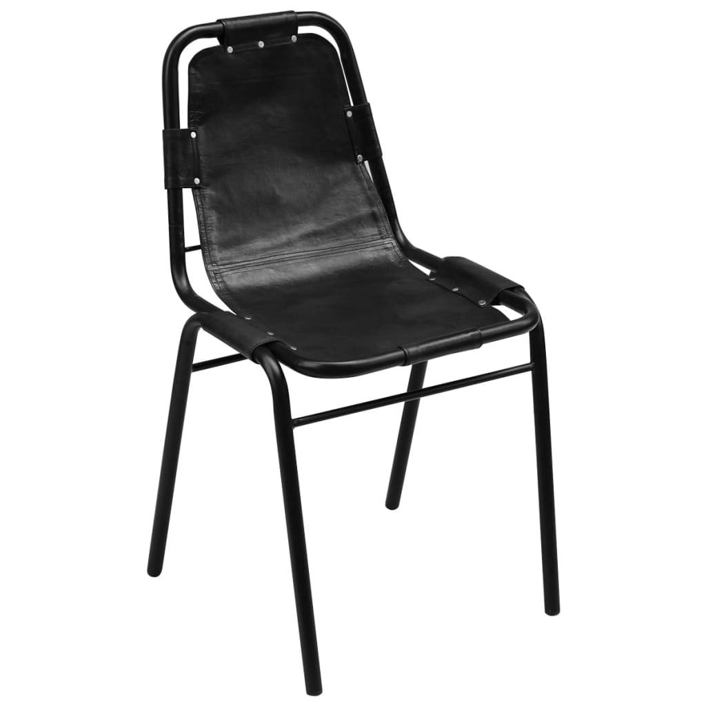 vidaXL Esszimmerstühle 6 Stk. Schwarz Echtleder
