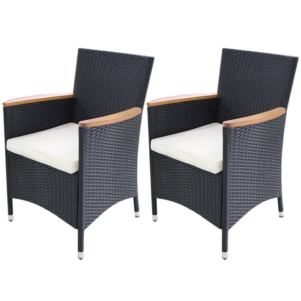 vidaXL Gartenstühle 2 Stk. mit Polstern Poly Rattan Schwarz